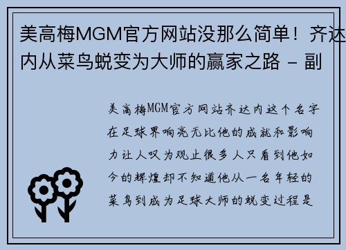 美高梅MGM官方网站没那么简单！齐达内从菜鸟蜕变为大师的赢家之路 - 副本
